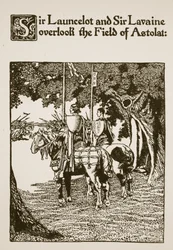 Sir Launcelot og Sir Lavaine overser Field of Astolat, illustration fra 